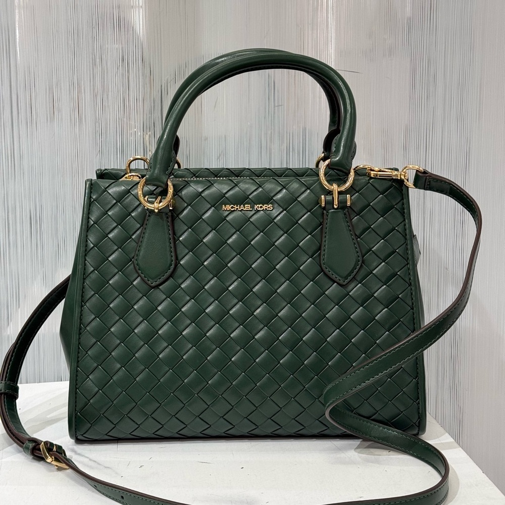 MICHAEL KORS Marilyn Medium Woven Satchel black NWT